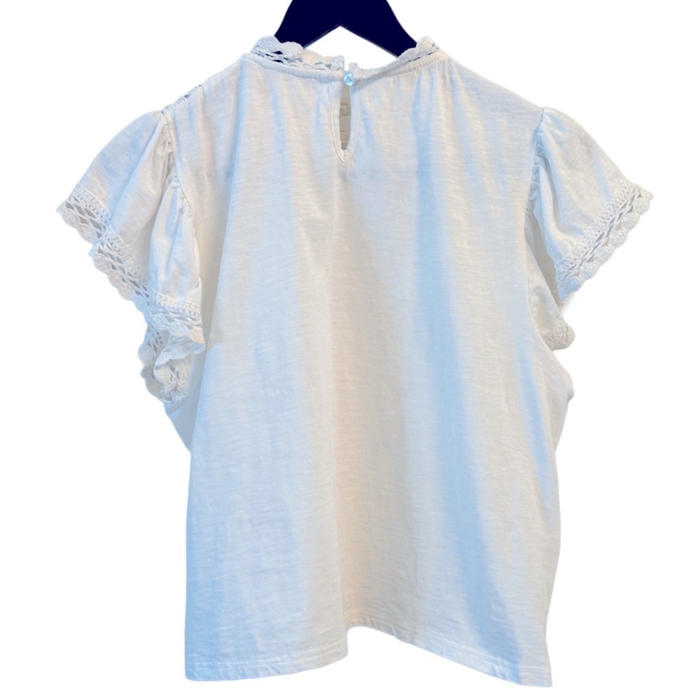 Jennifer & Grace White Eyelet Crochet Lace Mesh Flutter Sleeve Blouse Medium - Picture 4 of 13